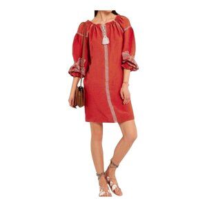 Maje Ramette Embroidered Long Sleeve Linen Blend Shift Dress Women's 1 / Small